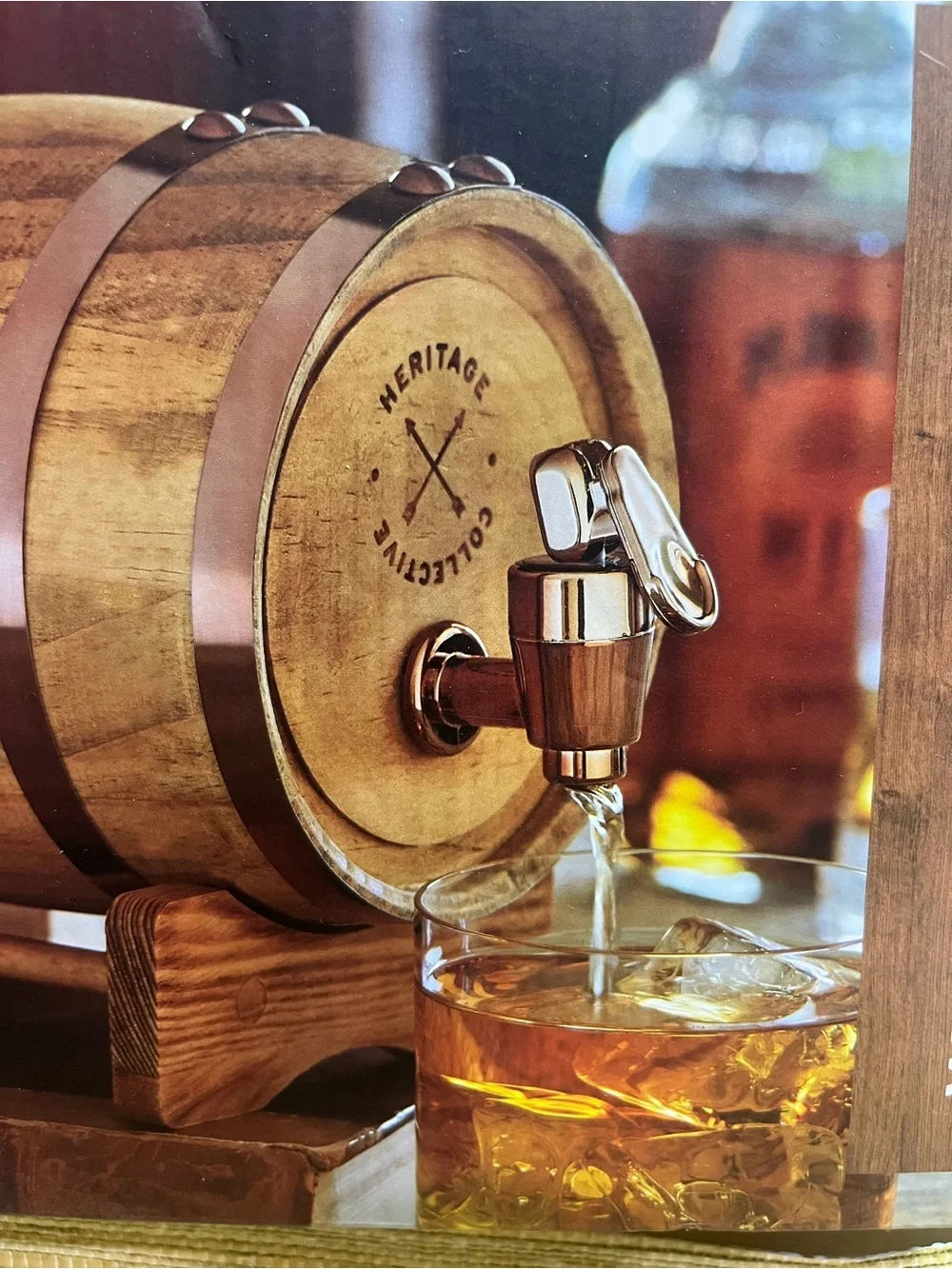 New Hammer + Axe Wood Whiskey Barrel in Brown Dispenser